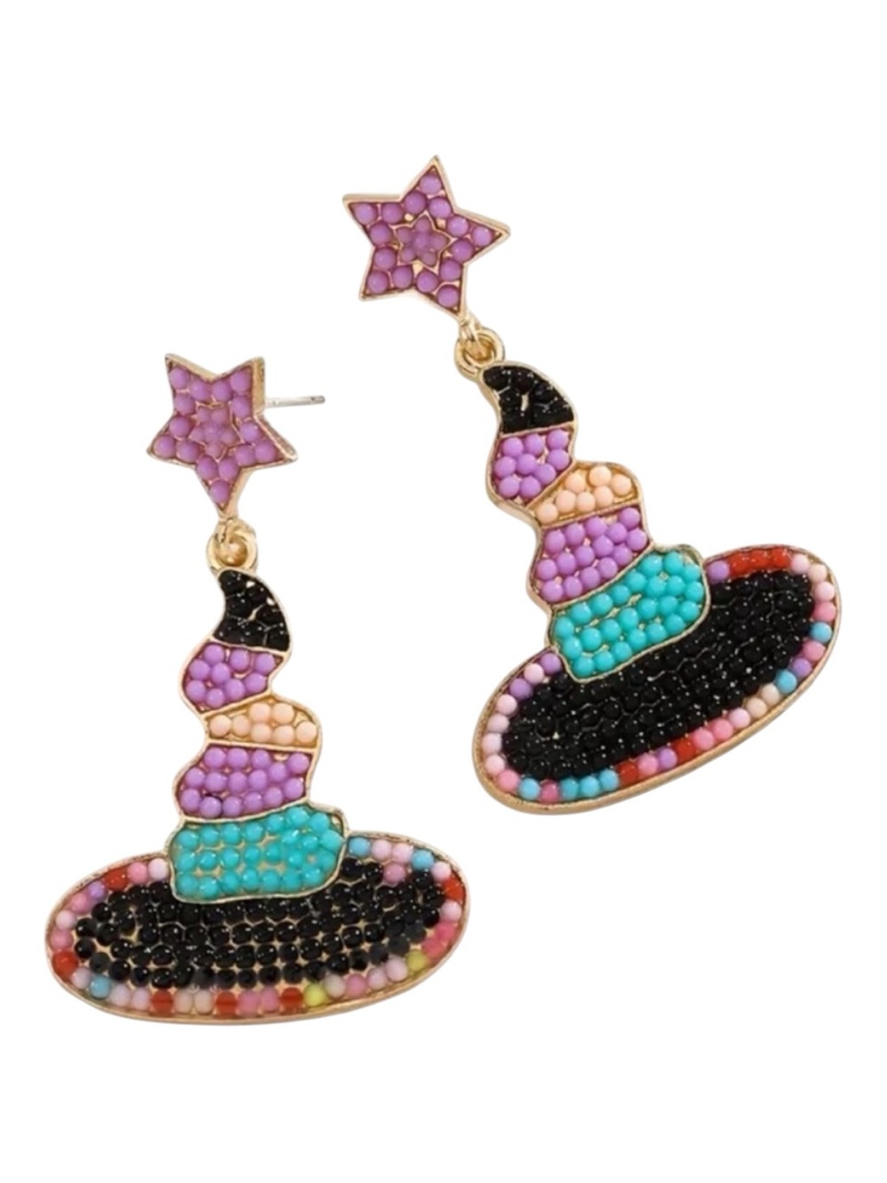Colorful Beaded Witch Hat Dangle Earrings